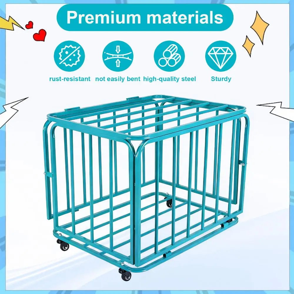 

Folding Ball Storage Cage with Wheels and Lid Sports Equipment Organizer Storage Basket for Garage School Kindergarten
