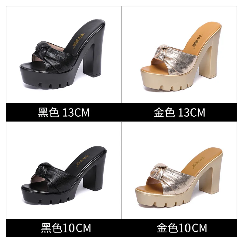 2022 Summer Peep Toe Platform High Heels 10cm 13cm Slippers Black Gold Non-slip Women Wedding Shoes Designer Sandals Comfortable