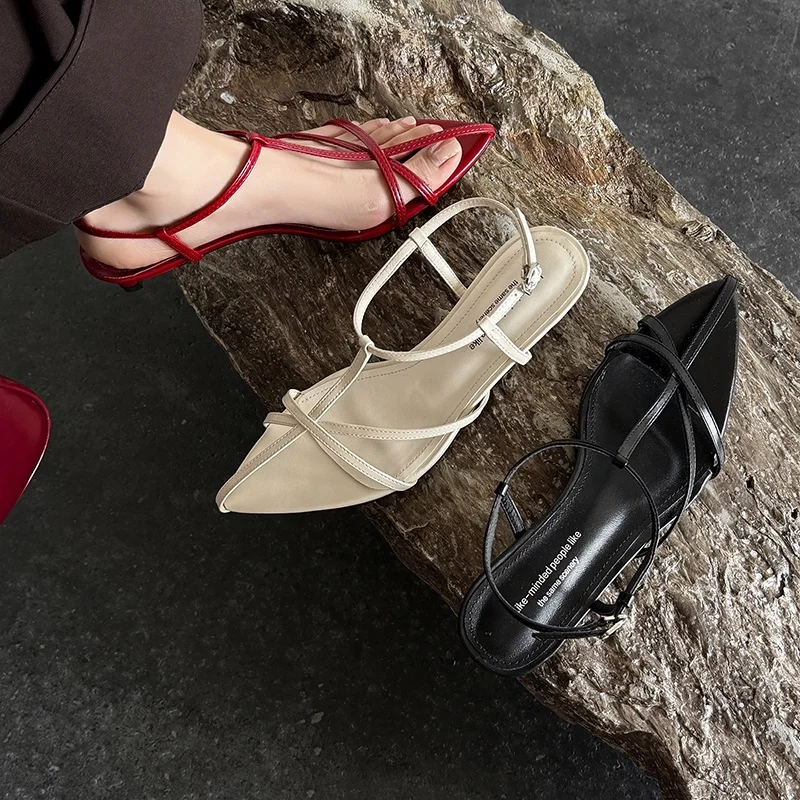 2026 new summer women sandals natural leather 22-25cm microfiber+sheepskin+pigskin cross-strap ankle-buckle women shoes fashion