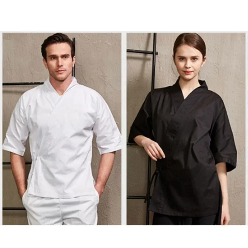 Chef restaurant jacket men women Japanese cook coat 3/4 sleeve kimono kitchen sushi work wear waiter uniform