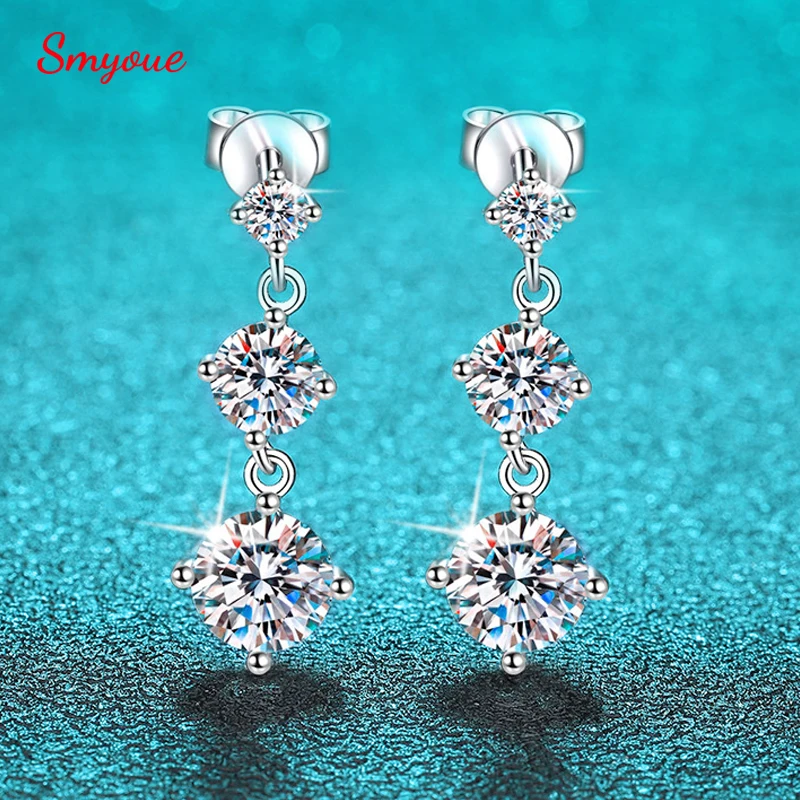 

Smyoue D VVS1 3.2CTTW Certified Moissanite Drop Earrings for Women Lab Diamond Wedding Jewelry 925 Sterling Silver Plated PT950