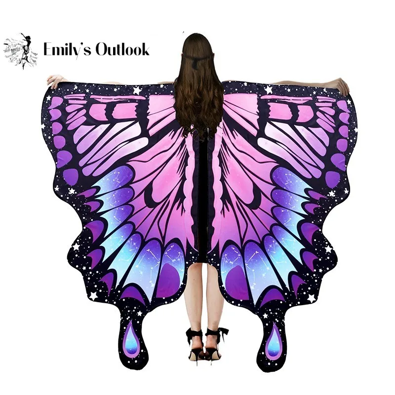 Fairy Butterfly Wings Shawl Women Cloak Cape Rainbow Bellydance Halloween Costume Party Show Soft Fabric Nymph Pixie Festival