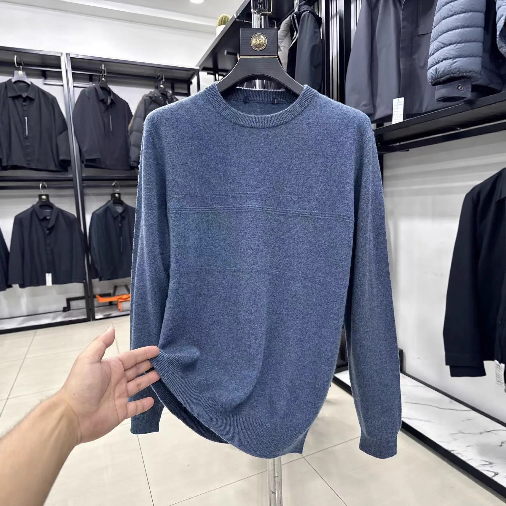 

Thiened round Ne Knitted Wool Sweater 00 Wool Pure Color Autumn Winter Men's Casual Long Sve Crew Ne Pullover