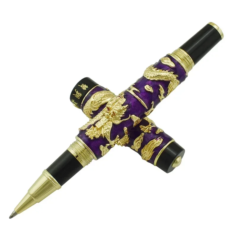 

New Jinhao Purple Cloisonne Double Dragon Rollerball Pen With Ink Refill Advanced Craft Writing Gift Pen For Business, Graduate