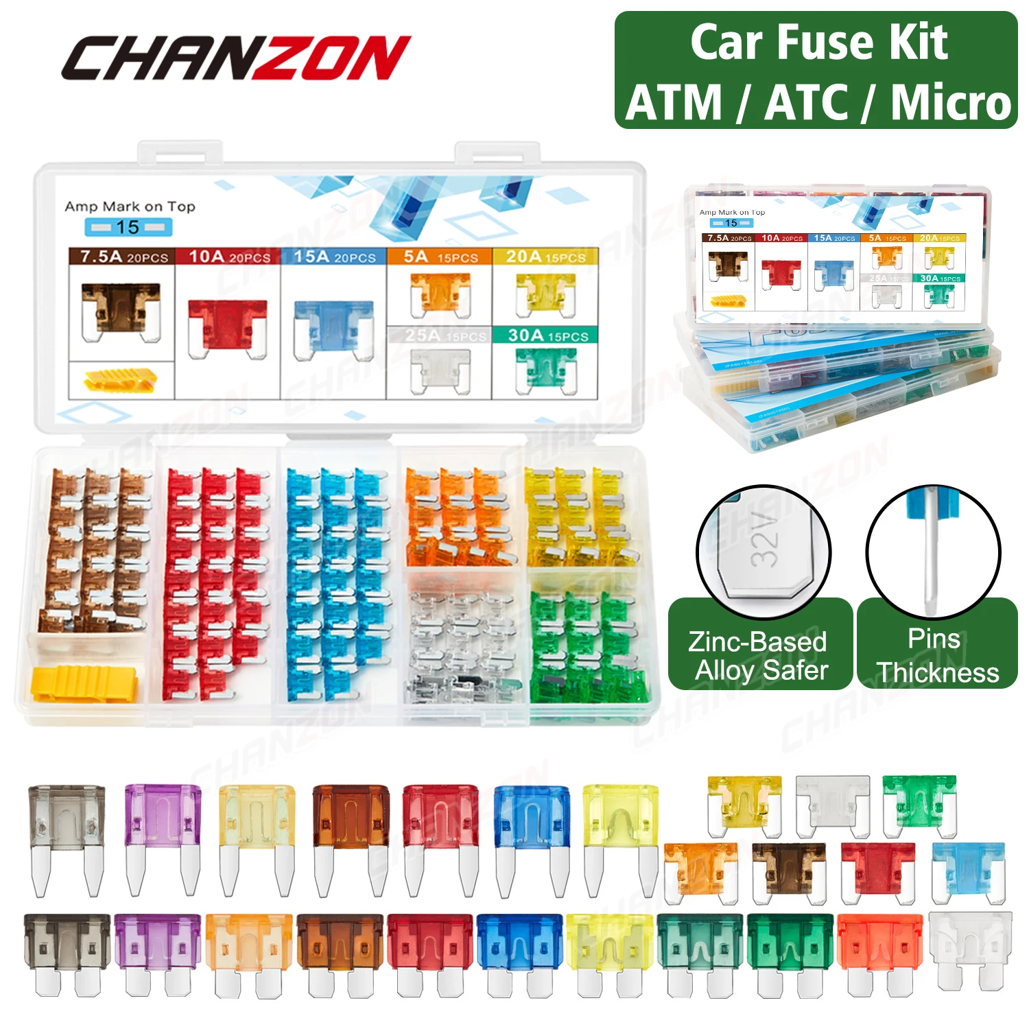 

Car Auto Blade Fuse Kit LP Mini Micro ATC ATO ATM 5A 7.5A 10A 15A 20A 25A 30A Automotive Assortment Set for Rv Vehicle