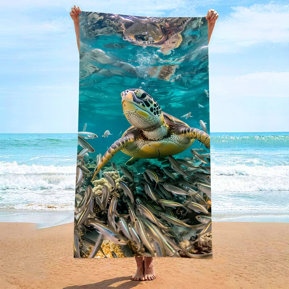 

3D Sea Turtle Print Beach Towel Realistic Ocean Animal Quick Dry Polyester Bath Towel Summer Swimming Pool Travel Sand Free