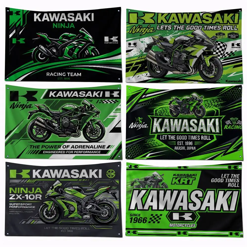 FOR KAWASAKI RACING Premium Flag 120g Polyester Eco Friendly Print Waterproof Wear Resistant Home Party Decor Banner