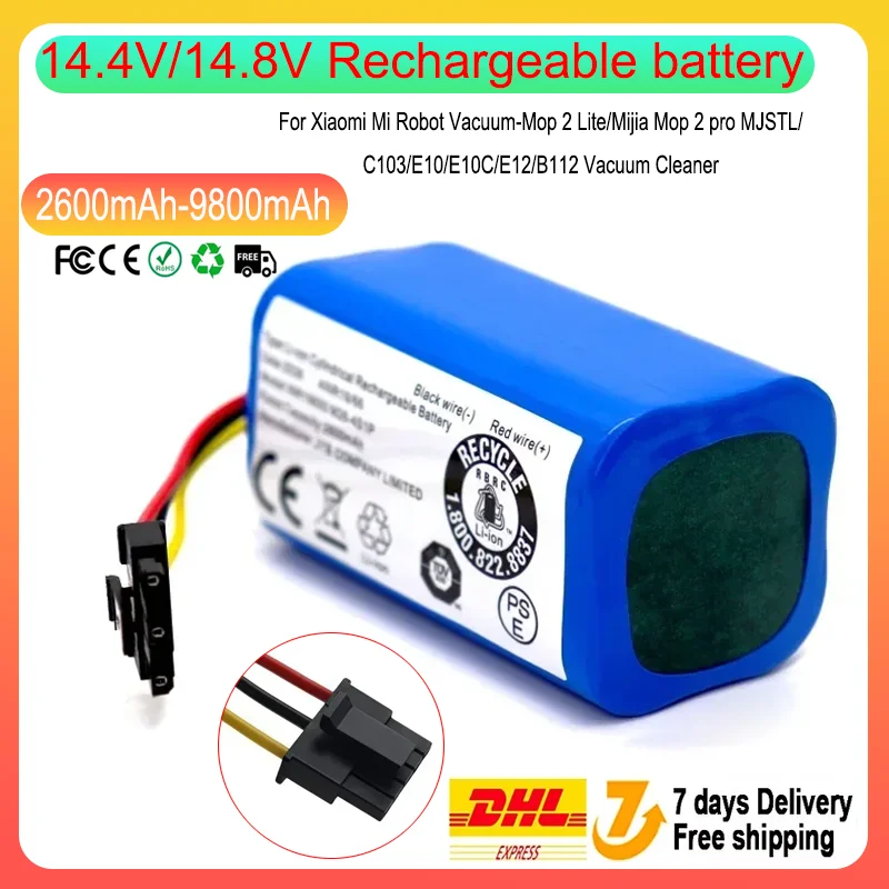 2600-9800mAh 14.4V/14.8V Li-ion Battery Pack Suitable for Xiaomi Mijia Mi Robot Vacuum Mop 2 Lite,C103,EVE CC & E10 B112/E12