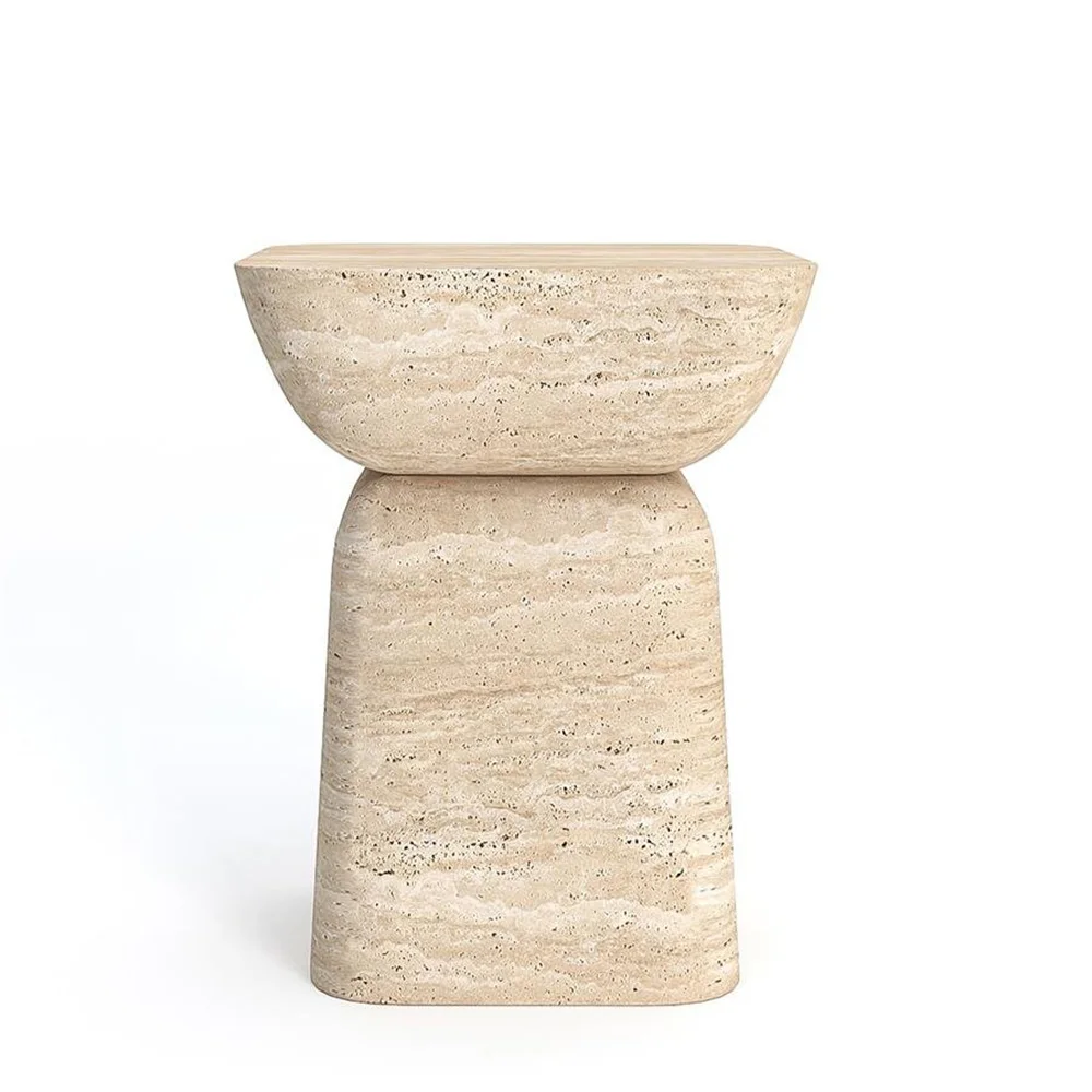 &d Outdoor Courtyard Decoration Side Table Beige Wood Grain Roman Style Minimalist Design Stone Table