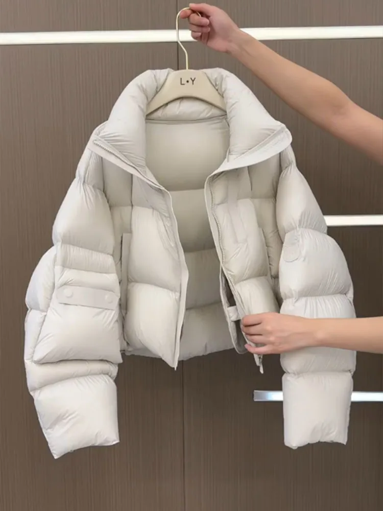 Coreano sle ort branco para baixo jaet feminino inverno faionable elite tamanho pequeno outerwear commute sle fibra de poliéster