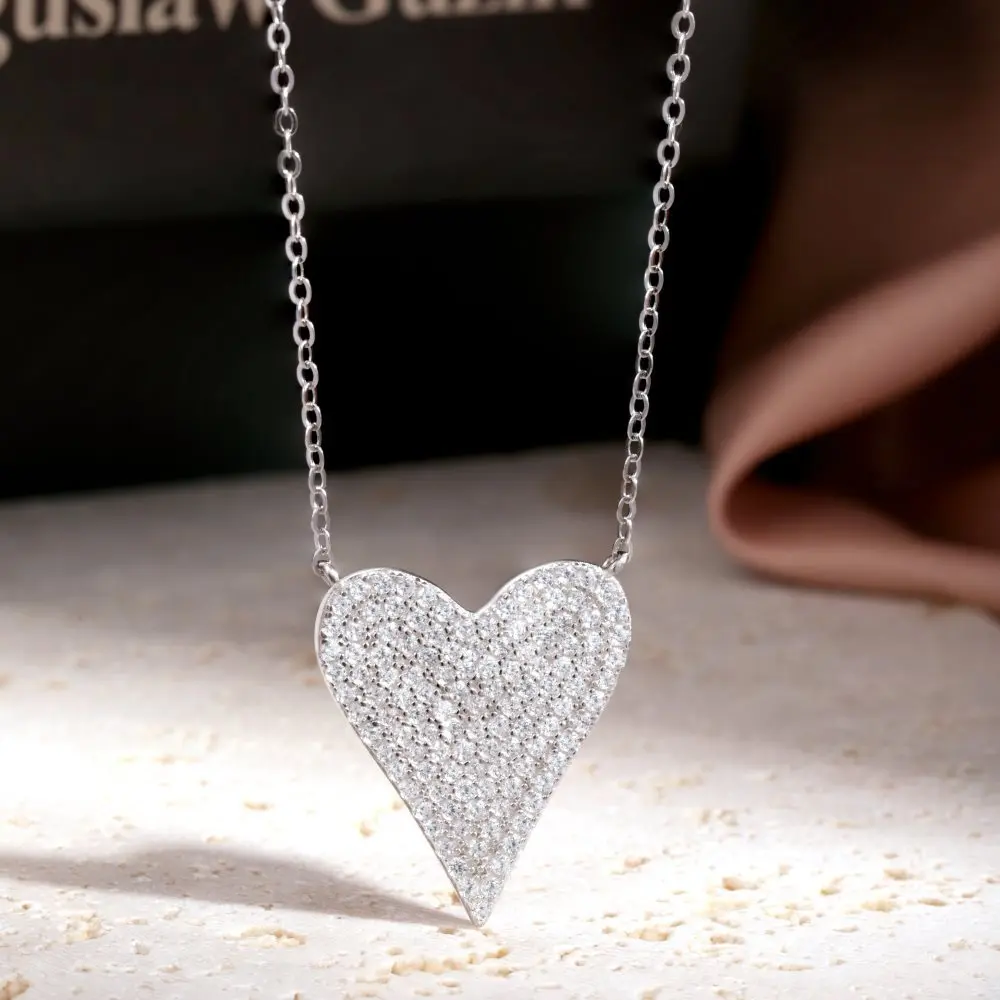 Real S925 Silver Necklace Women Heart Pendant Collar Chain Female Shiny 5A Zircon Luxury Jewelry Gift Gift Lady Party Banquet