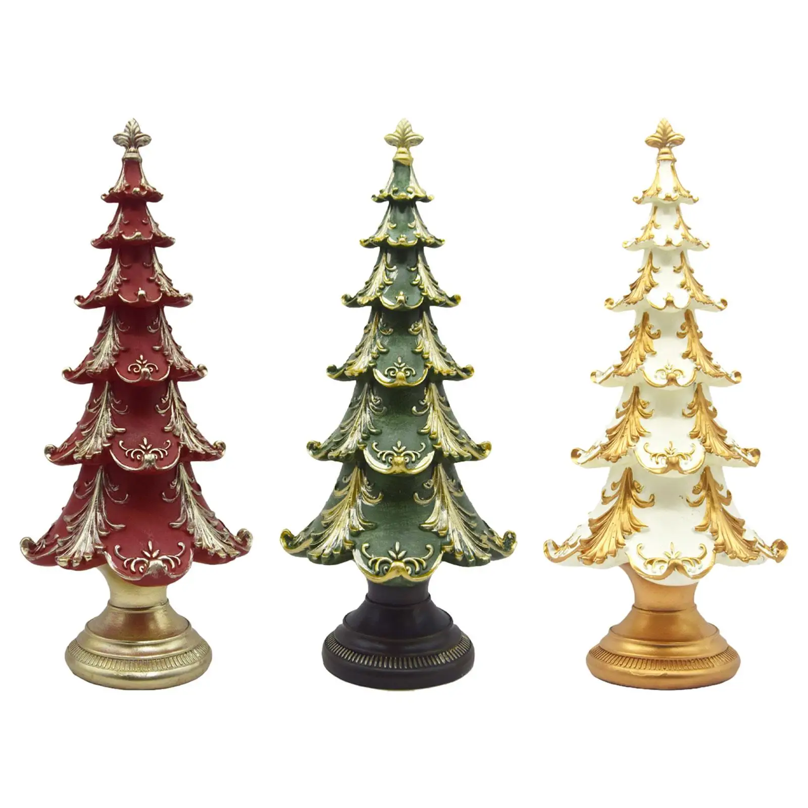 Christmas Tree Figurine Sculpture Craft Xmas Tree Statue for Office Holiday Bookshelf