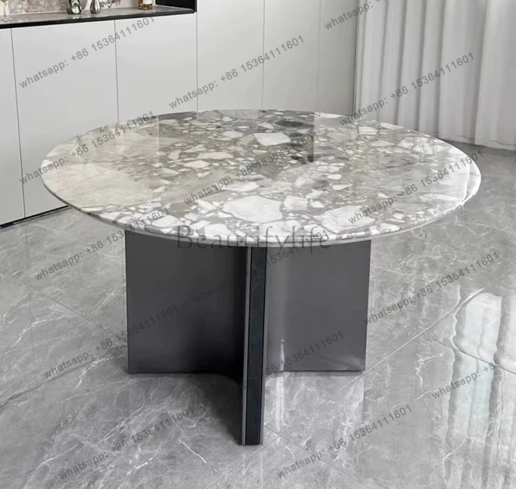 

Серый роскошный круглый стол из камня, итальянский, в стиле легкой роскоши, из натурального мрамора, простой, современный, высококачественный круглый стол.