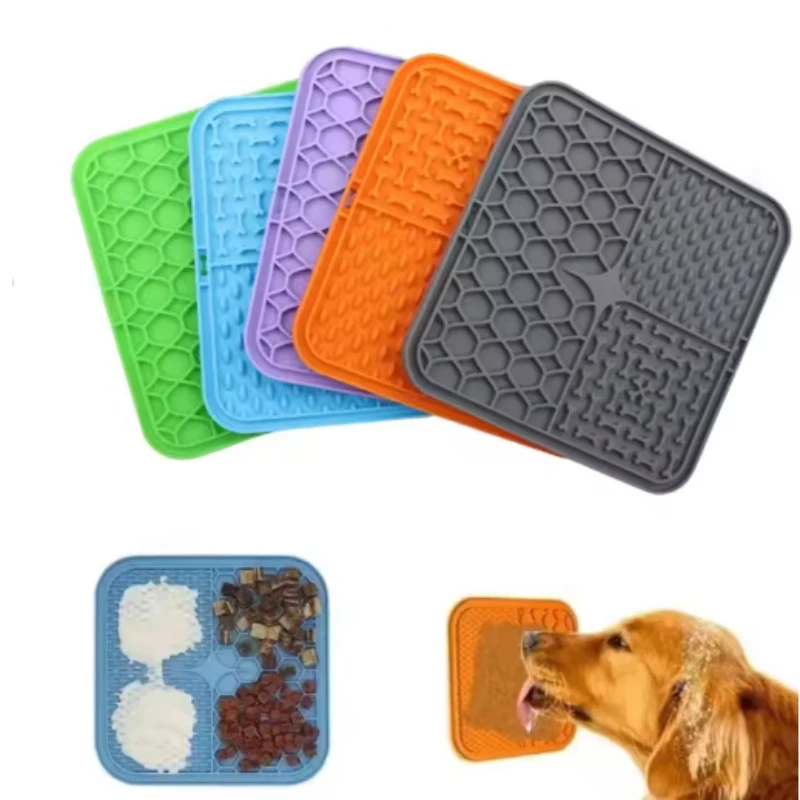 Pet Licking Mat Food-Grade Silicone Slow Feeder Bowl Mat Set Anti-Choke Licking Tray Dog Licking Mat Pet Tableware