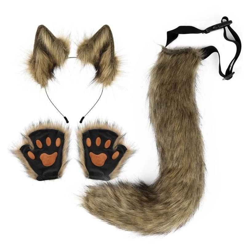 Y5GC dla dzieci kostium zwierząt lis uszy opaska na głowę łapy glives 3 szt.