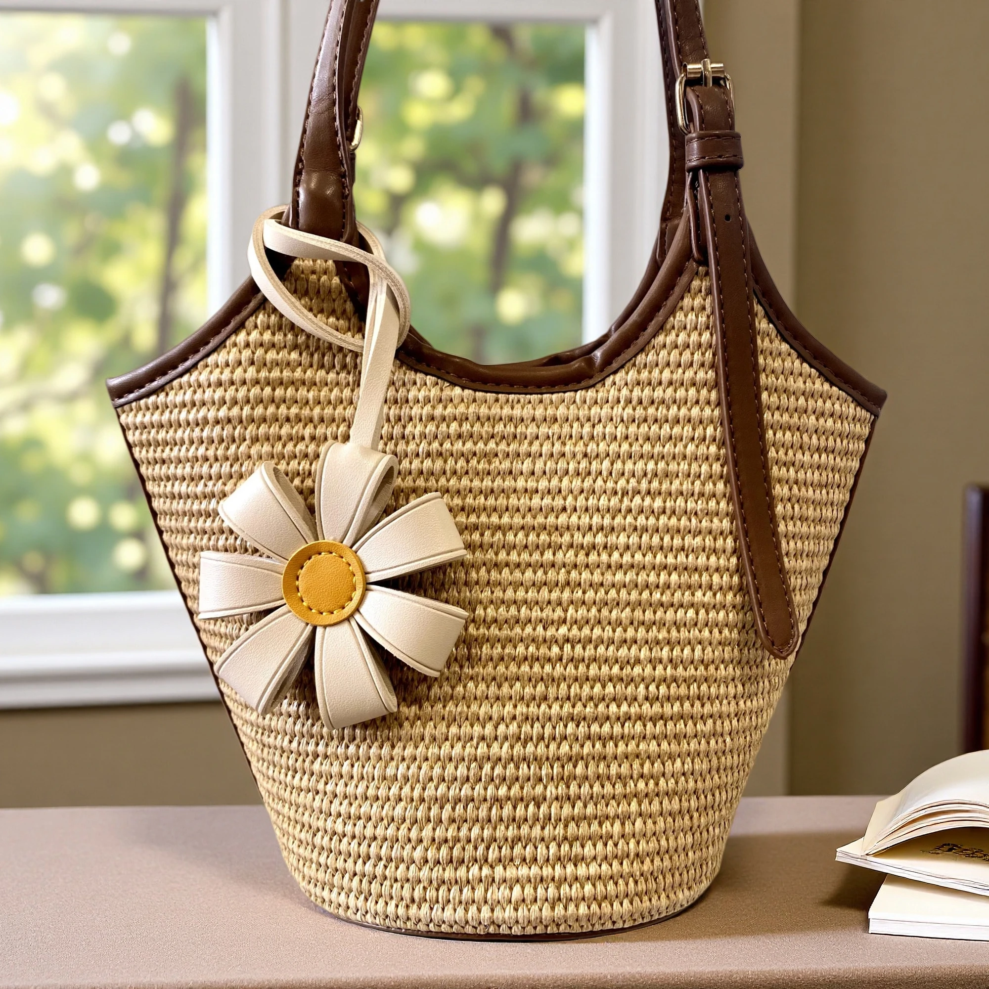 Thick PU Leather Sunflower Keychain Bag Charm,Chunky Floral Bag Charm with Healing Cute Design for Purses and Backpacks-Boho/Y2K - view 6