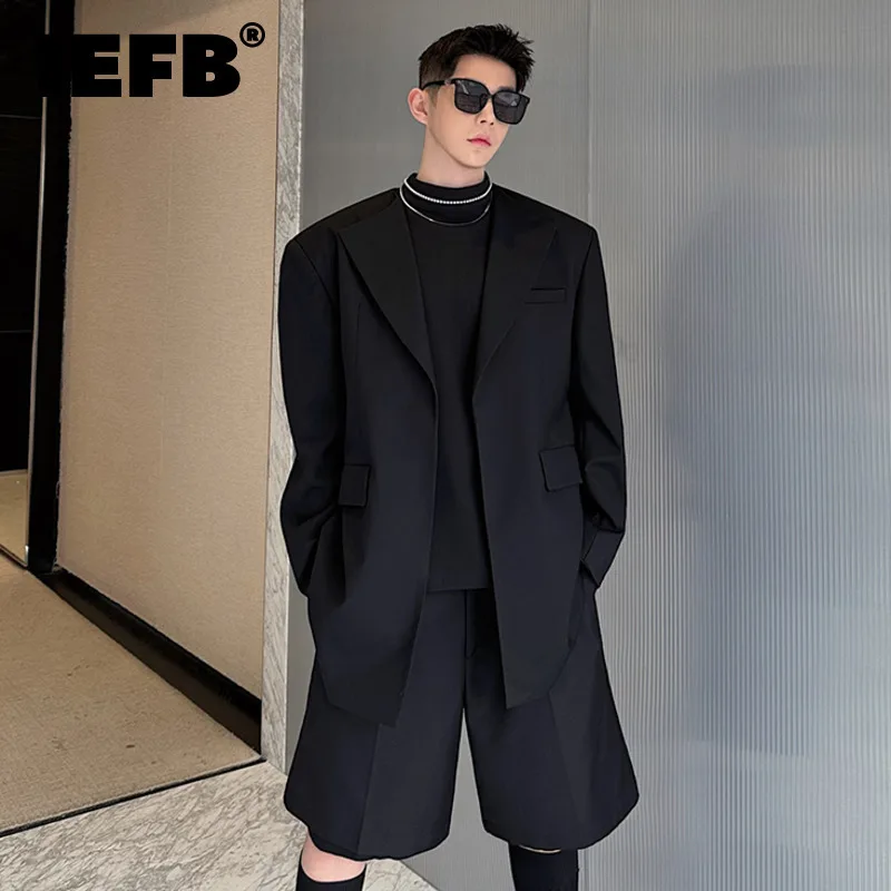 

IEFB Men's Casual Shorts Set Lapel Blazer Simple Solid Color Male Two-piece Suit 2024 Spring New Fashion Men Clothing 9C5066