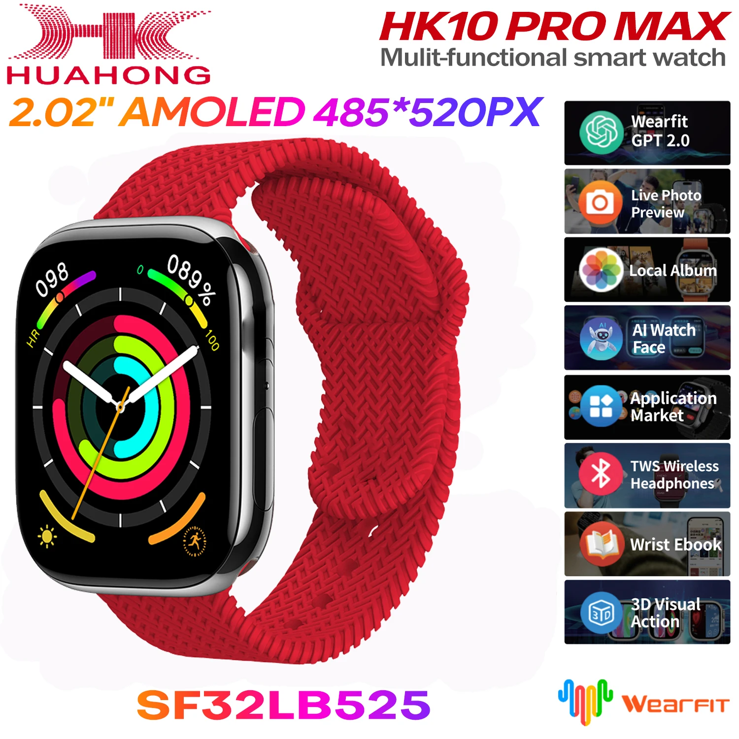 

2025 Smart Watch HK10ProMax Series 10 Heart Rate Blood Pressure BT call Local Music 2.02 "AMOLED Gravity Dial 3D Menu Compass