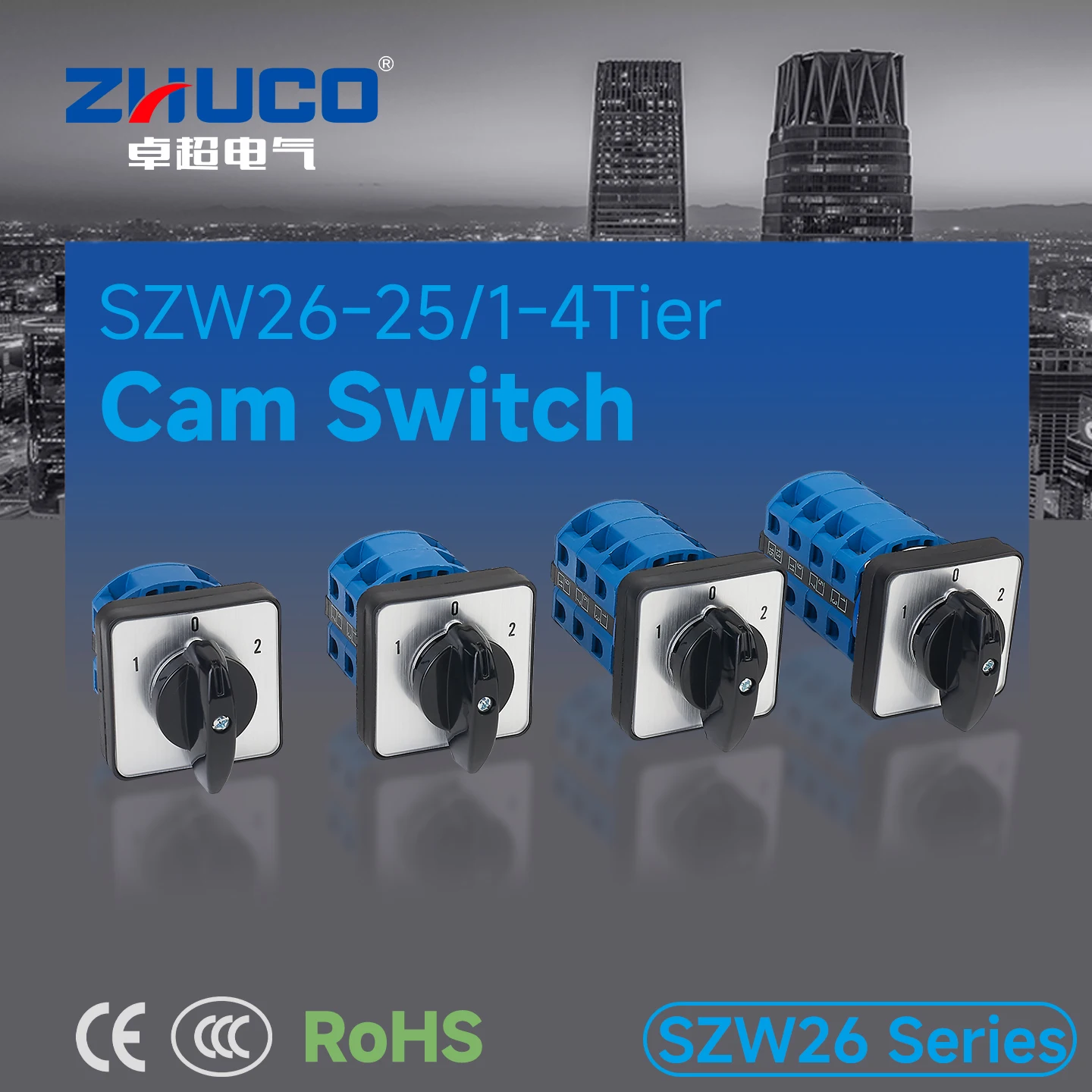 Zhuco Szw26-25/1-4 Series 1-0-2 Panel Two-On-One-Off Silver Contact Cam Switch Rotary Switch Toggle Switch Selector Switch