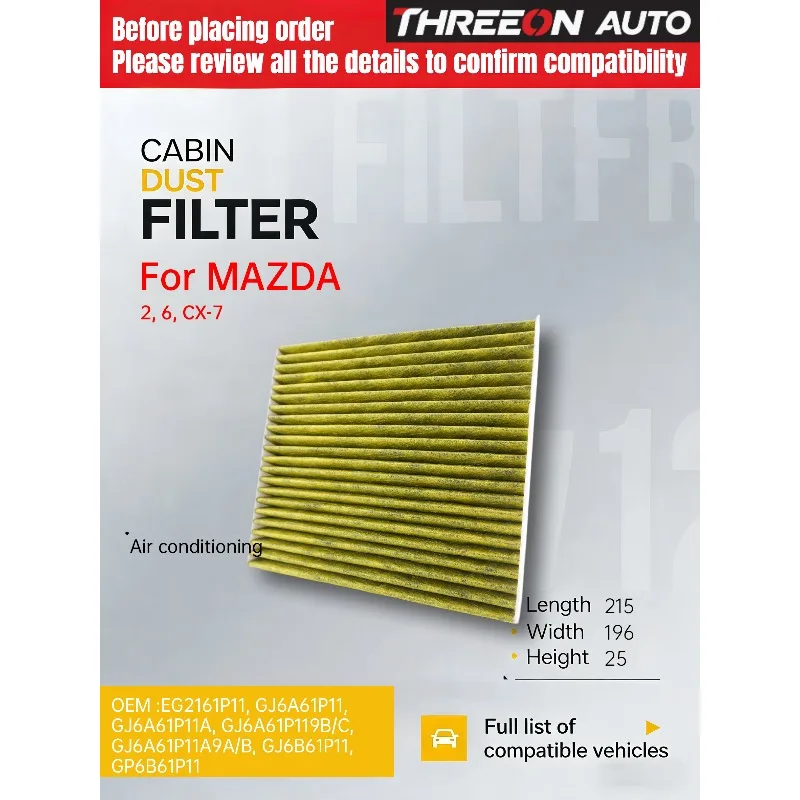 Filtro de aire de cabina THREEON para Jeep Grand Wagoneer, Mazda 2, 6, CX-7, Dodge RAM 1500, 2500, 3500, 4500, 5500 EG21-61-P11 TOC3030P