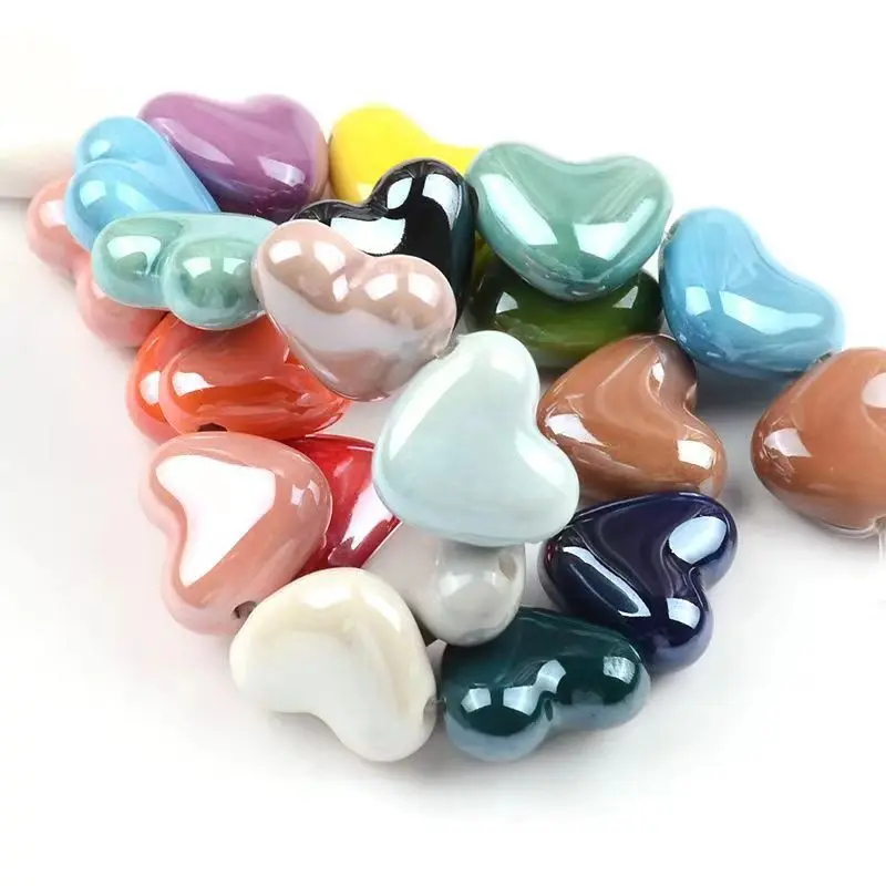 10pcs Hengkong Love Heart Ceramic Beads High Temperature Firing Handmade DIY Making Necklace Bracelet Jewelry Accessories