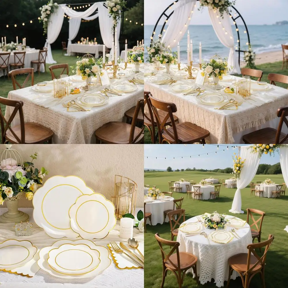 

Ivory 350-Piece Heavy-Duty Plastic Party Dinnerware Set with 100 Plates, 150 Cutlery, 50 Cups, 50 Napkins for 50 Guests