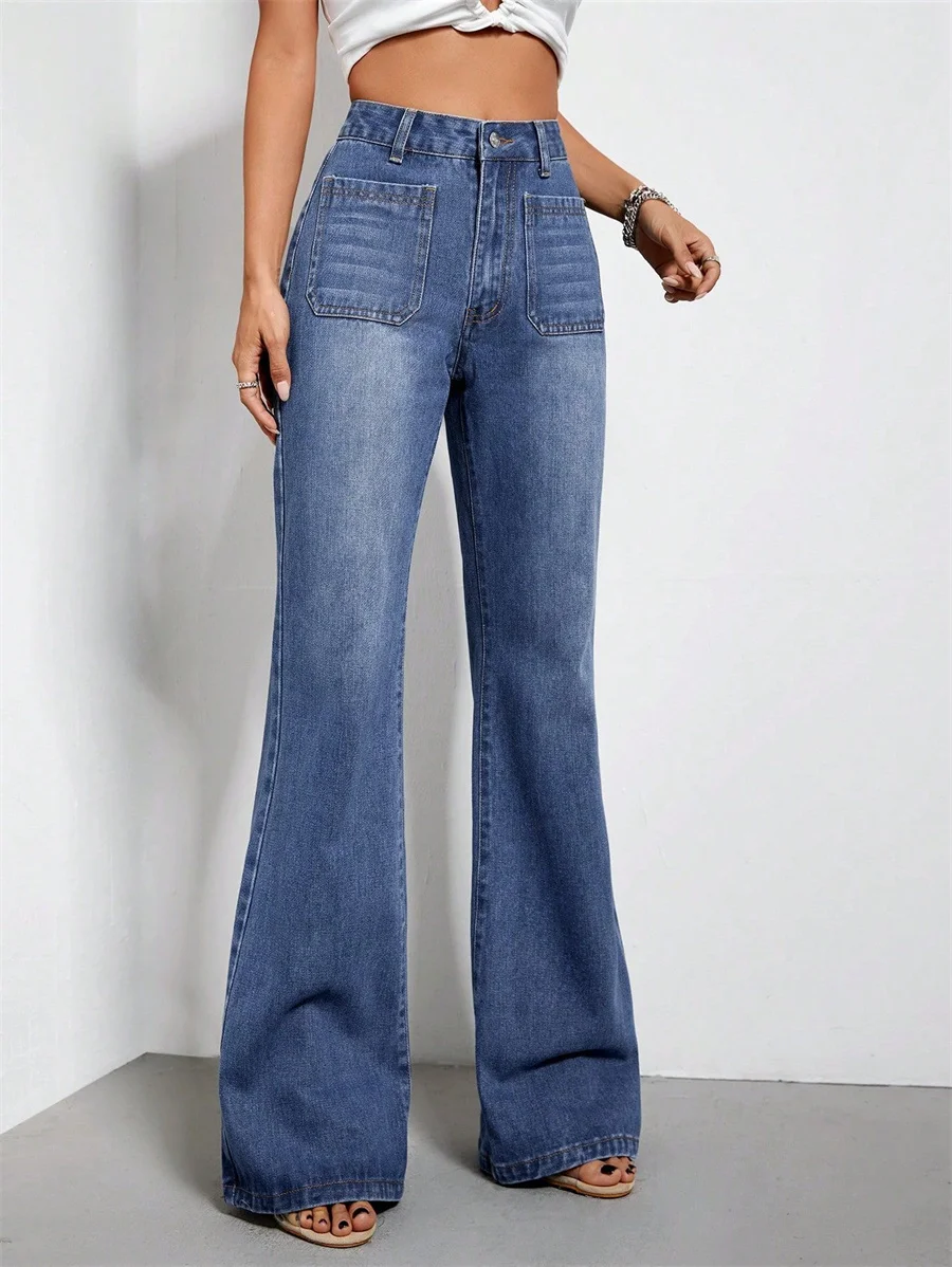 Benuynffy Vintage Jeans Met Hoge Taille Dames Amerikaanse Basic Straight Losse Denim Broek Street Casual Moeder Wijd Uitlopende Broek