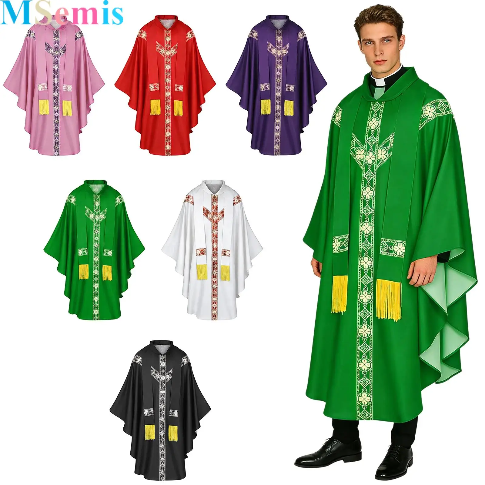 

Мужская церковная мантия с цветочным принтом, длинными рукавами и кисточками, для Хэллоуина, косплея и сценических выступлений