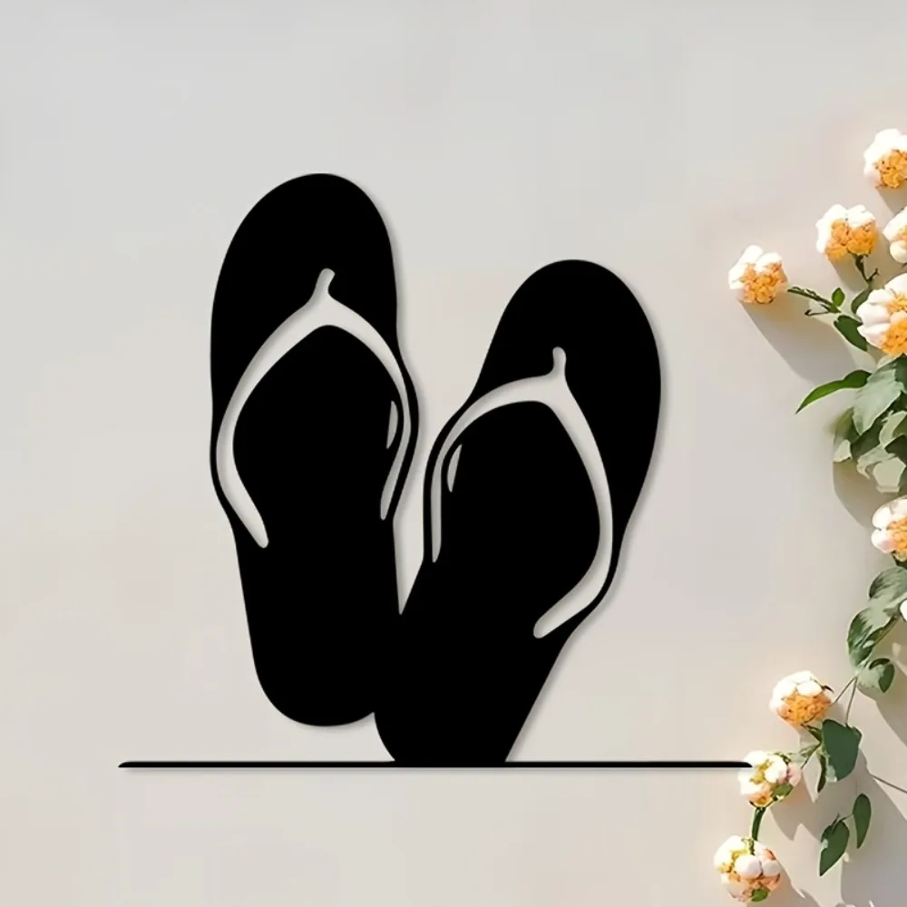 Vintage Herringbone Slippers Wrought Iron Wall Art Elegant Metal Sculpture Patio Poolside Rustproof Decor Gift Ornament