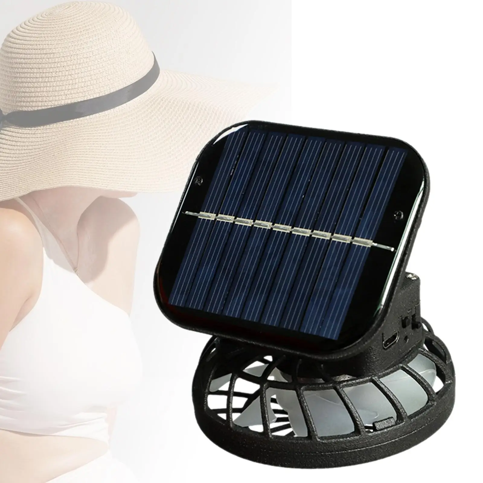 Solar Powered Fan 3 Adjustable Speeds USB Cap Cooling  Fan for Travel Outdoor Camping Hole Traveling Trekking