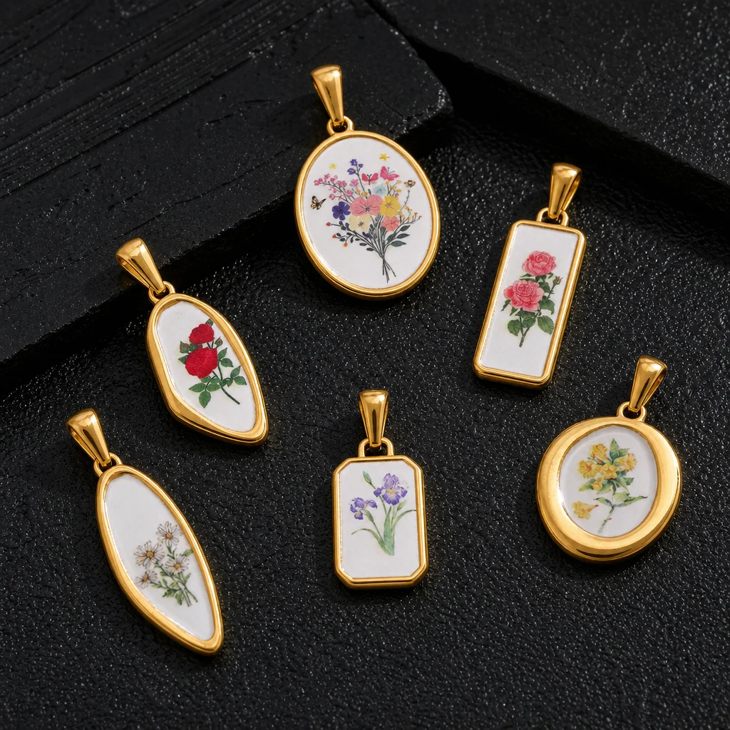 2 Stück/Set Edelstahl-Anhänger in Goldfarbe mit Emaille-Rosenblüten für DIY-Halsketten, Ohrringe, Schmuckherstellung und Zubehör – Detail 2