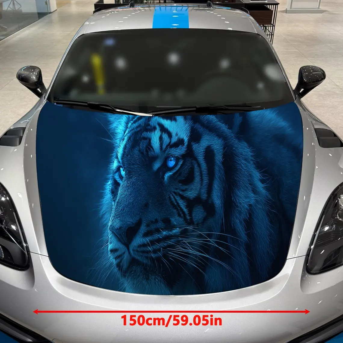 Car Decals A Tiger with Distinct Stripes in a Deep Blue, Textured Background with Illuminated Artistic Details Car Hood Sticker,
