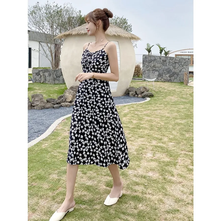 

【New style】[Spring on all sides and back on the back] suspender floral dress for women's summer French slimming small print bas