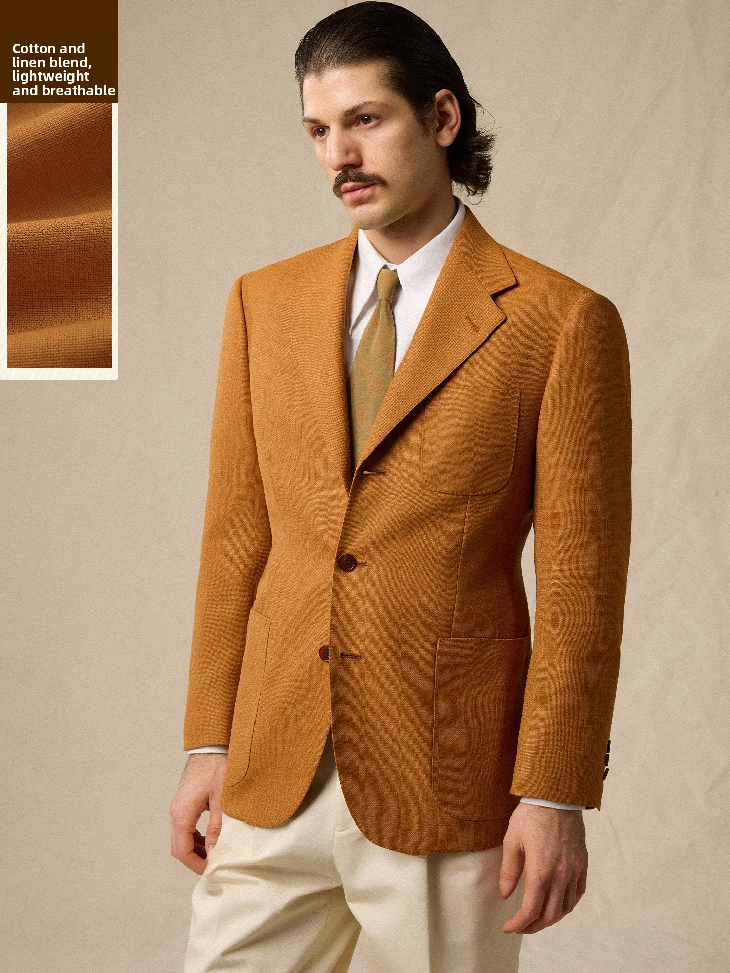 

CULTUM Men's Business Casual Suit Jacket Spring Summer Linen Cotton Blend Single Button Retro Style Comfortable Sweat Absorbent