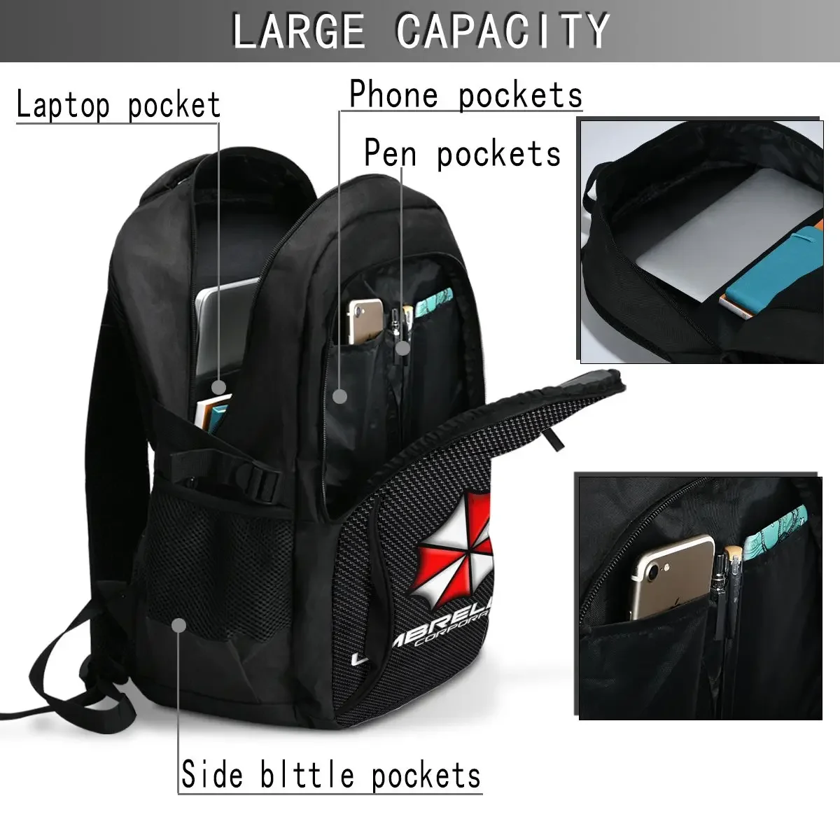 Zaino per laptop da viaggio Red Umbrella Corporation, zaino per laptop da lavoro resistente all'acqua con porta di ricarica USB, borsa per college