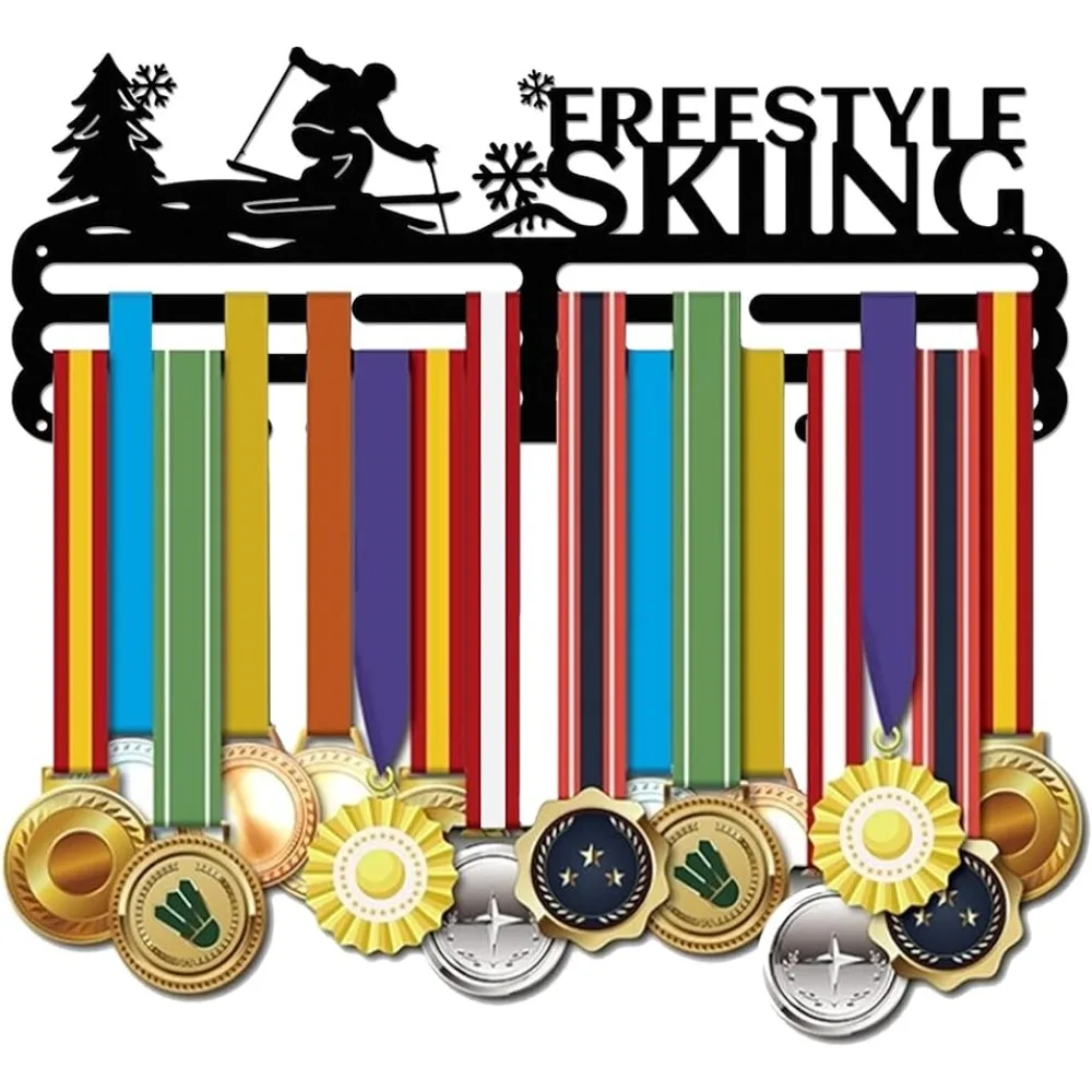 

Competition Medal Holder Iron Skiing Pattern Medals Display Frame Motivating Word Freestyle Skiing Iron Medal Hook