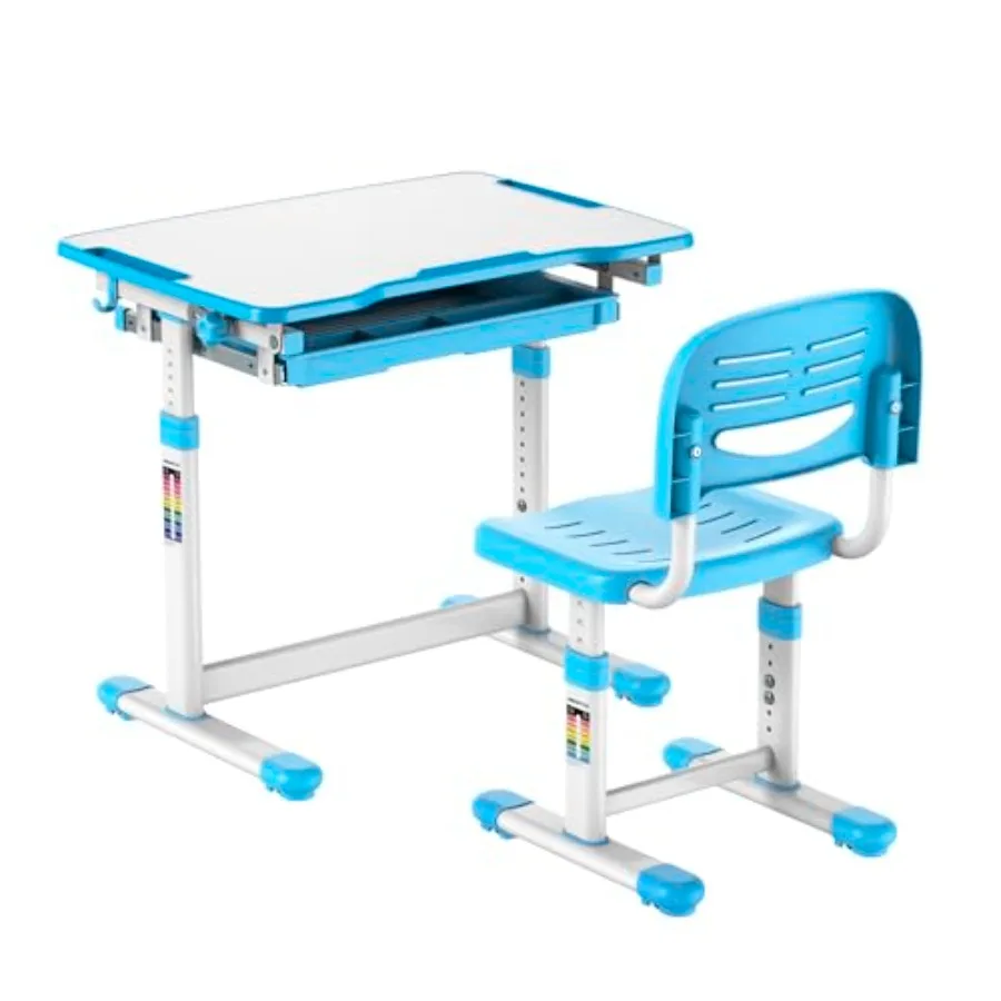 

Height Adjustable Desk and Chair Set with Storage Drawer for Boys Blue Ergonomic Study Workstation for Home School Arts Drawing