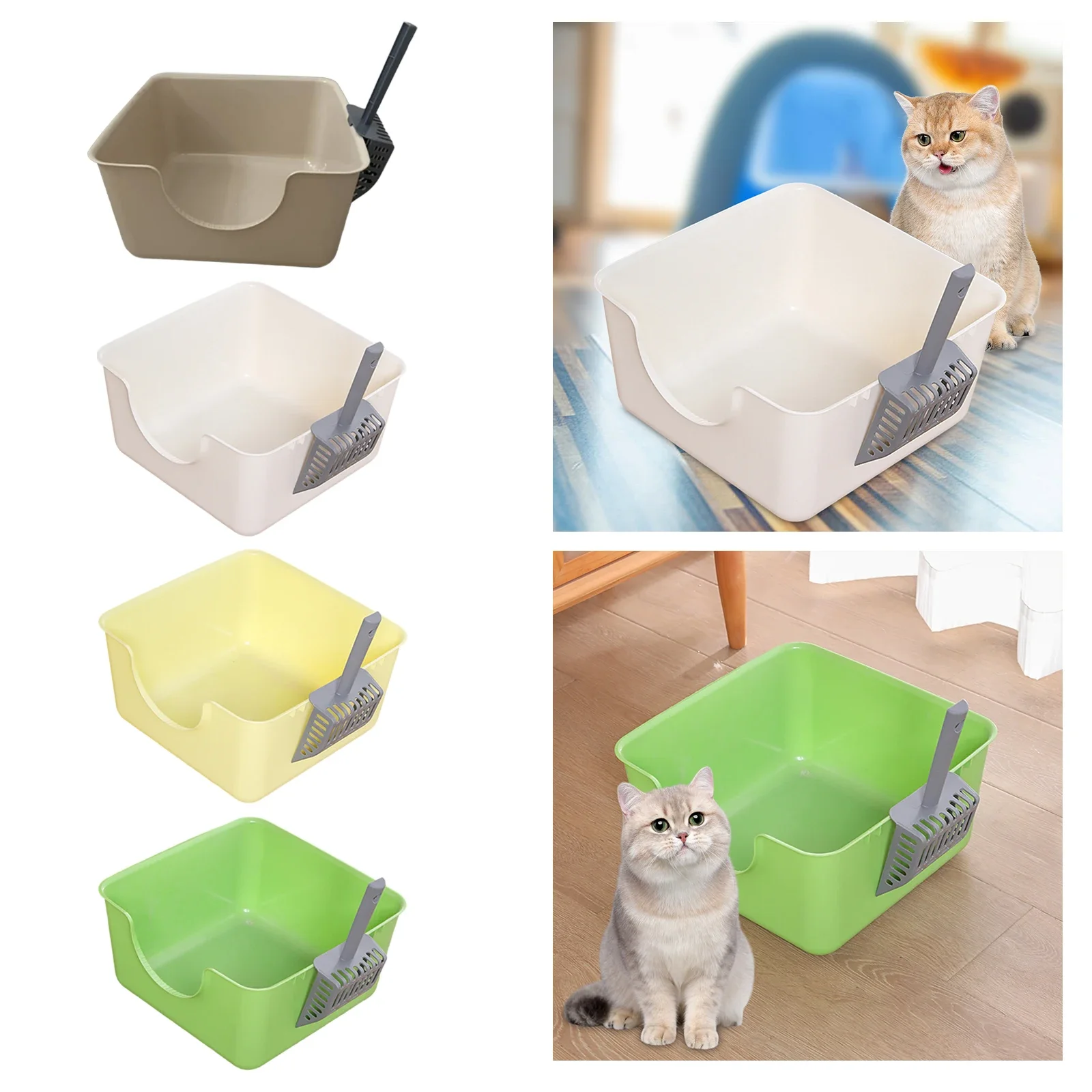 Open Top Pet Litter Tray Anti Splashing Cat Bedpan Cat Litter Box with High Side Kitty Litter Pan for Kitten Small Medium Cats