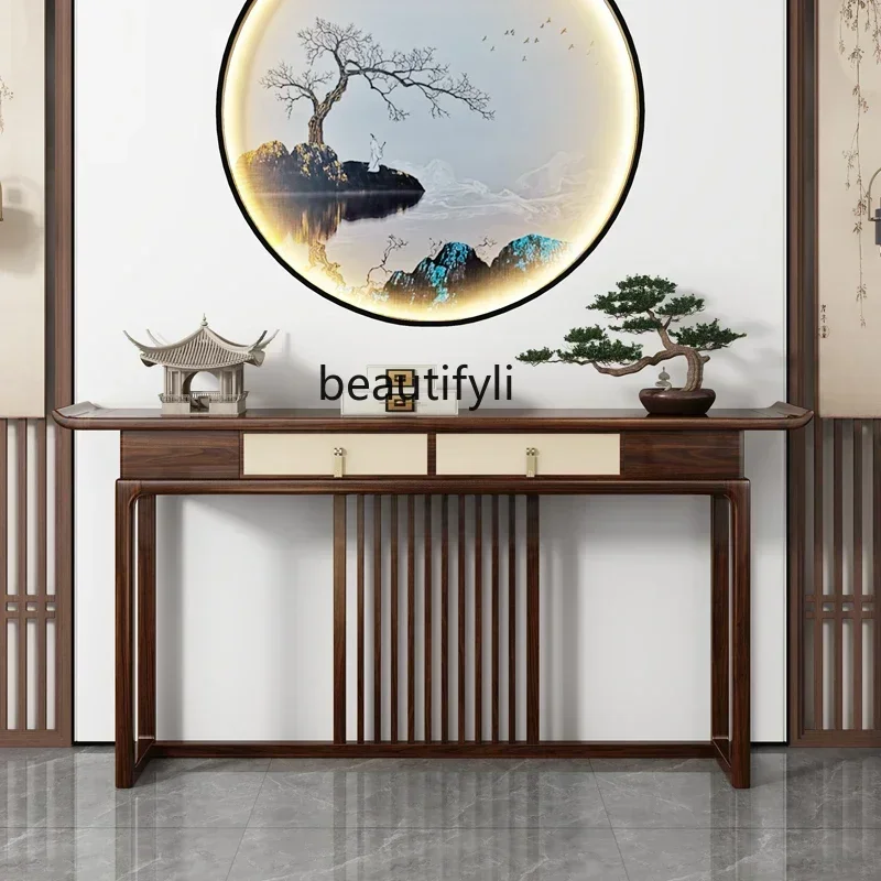 a13 YH New Chinese-style entrance table, central hall table, ebony wood against the wall, living room table, light luxury solid