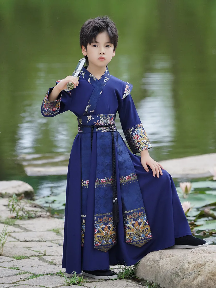 Boys Hanfu Stage Outfit Chinese Robe Baby Tang Suit Children Ancient Chinese Traditional Swordsman Costume Kids New Year Clothes