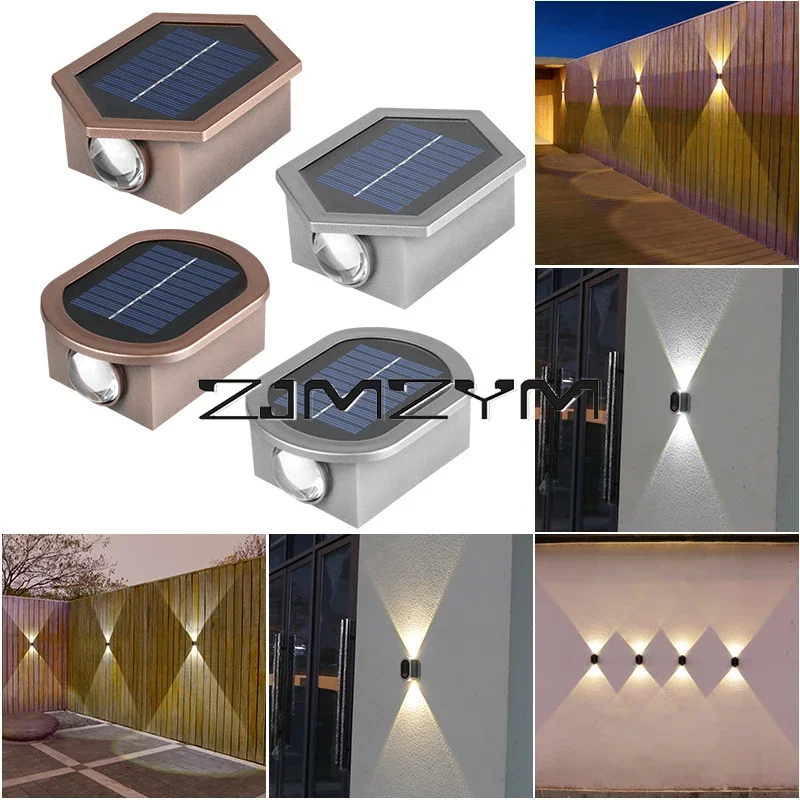 Solar LED Outdoor Wall Light Waterproof Double Head Home Garden Decor Lamps Balcony Landscape Lights Outdoor Solar Wall Lamps