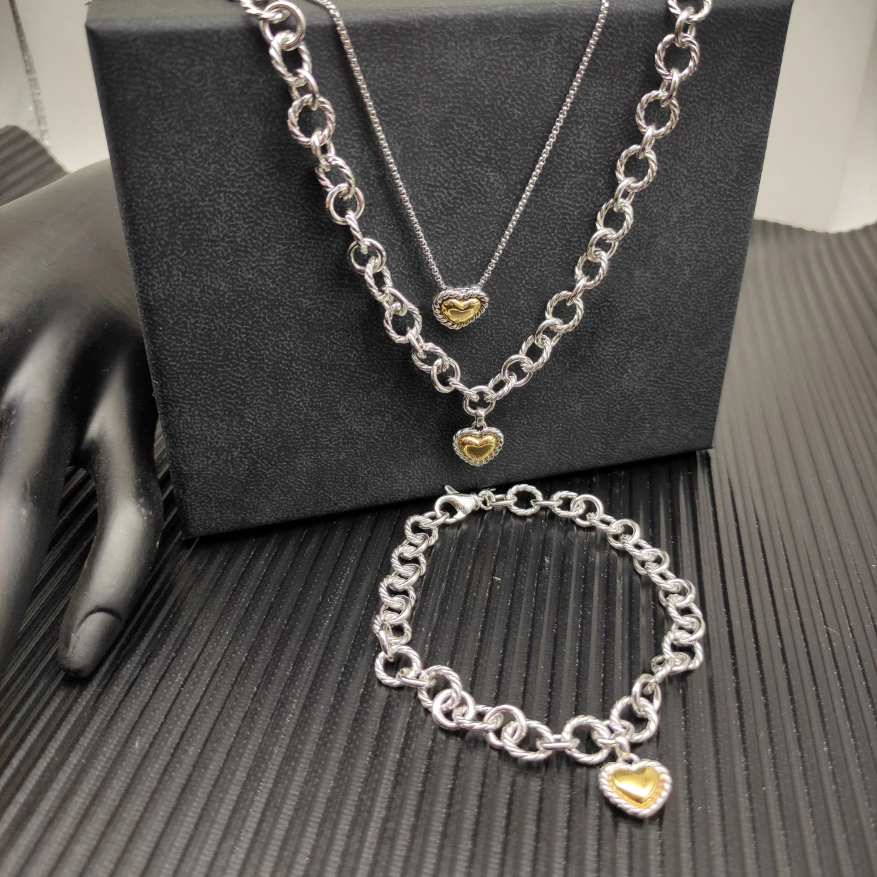

S925 sterling silver new 4.5mm heart button necklace bracelet set neutral fashion trend personality retro simple luxury jewelry