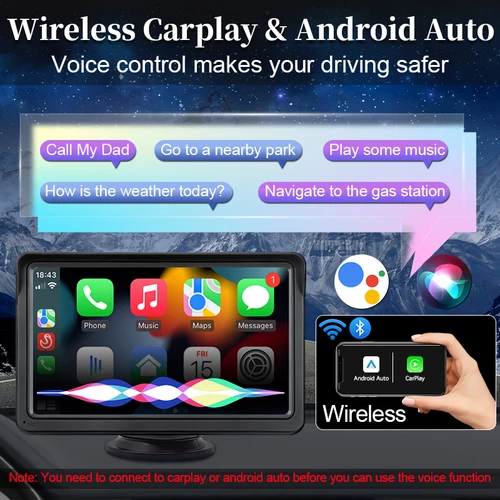 Imagen 2 del producto HIPPCRON 7 pulgadas CarPlay Android Auto Radio de coche reproductor de vídeo Multimedia pantalla táctil portátil Bluetooth 5,0 con cámara de visión trasera