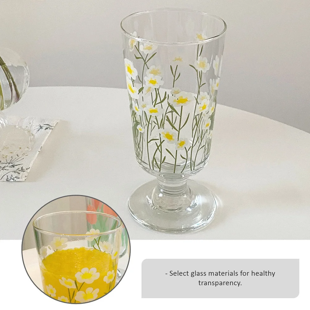 

1Pcs Daisy Glass Cup Retro Pastoral Style Unique Design Smooth Rim Milk Juice Beverage Glass Stemware 200-300ml