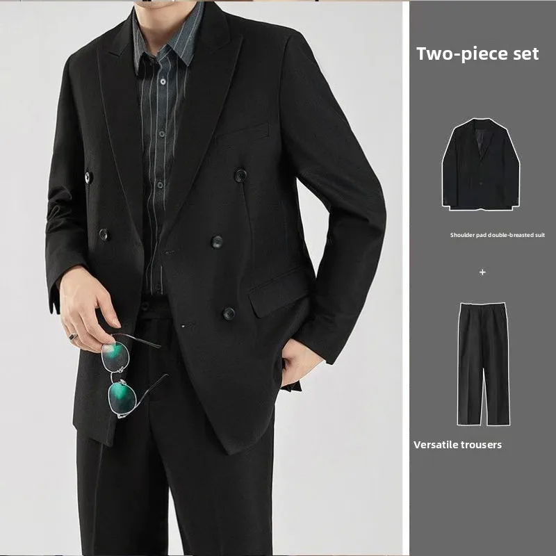 

Мужской костюм-тройка с двубортным пиджаком, легкий, в корейском стиле, для деловых встреч и торжеств, тренд Maturi