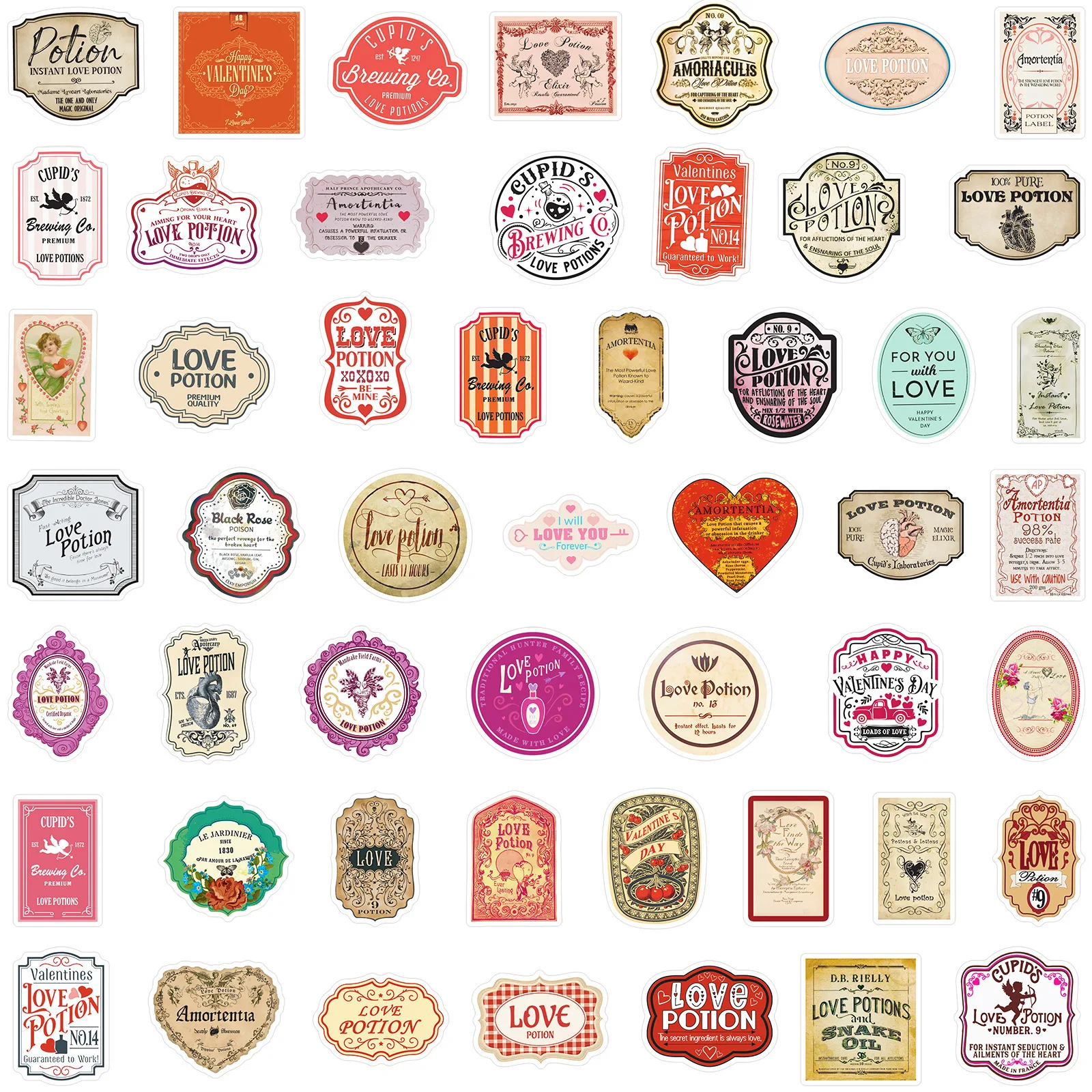 10/50 Stück Retro-Liebesaufkleber Ästhetische Valentinstag-Cartoon-Dekoration Geschenke DIY Notizbuch Handy Kühlschrank Fahrrad Laptop Kinderspielzeug