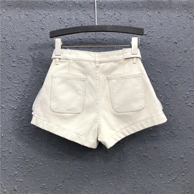 Denim Shorts 2026 Spring/Summer New Zipper Split Casual Jeans Women's High Waisted A-line Wide Leg Pants Fashion streetwear