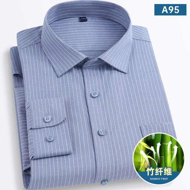 Men\'s long sleeve shirt Bamboo fiber stripes Business casual non-ironing high quality slim fit shirt comfortable and breathable