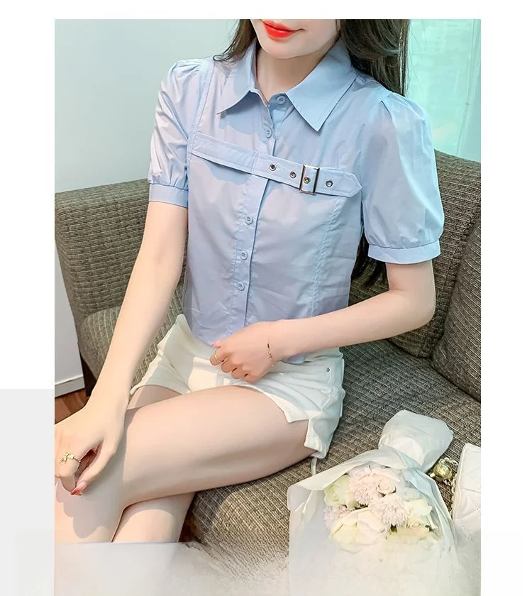 

ort Sve Bubble irt Women's Spring Summer Design Sensation Ins Trendy Regular Collar Button up Slim Fit irt