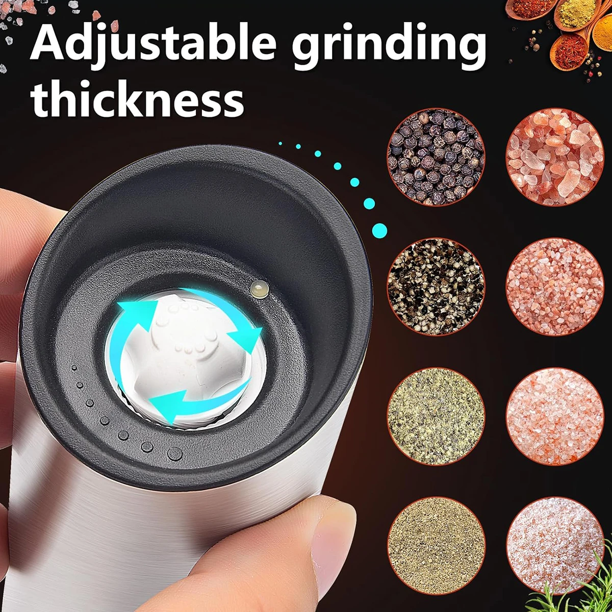 Gravity Electric Salt and Pepper Mill,USB Rechargeable Kitchen Electric Pepper Mill with Adjustable Grinder and LED Light,High G